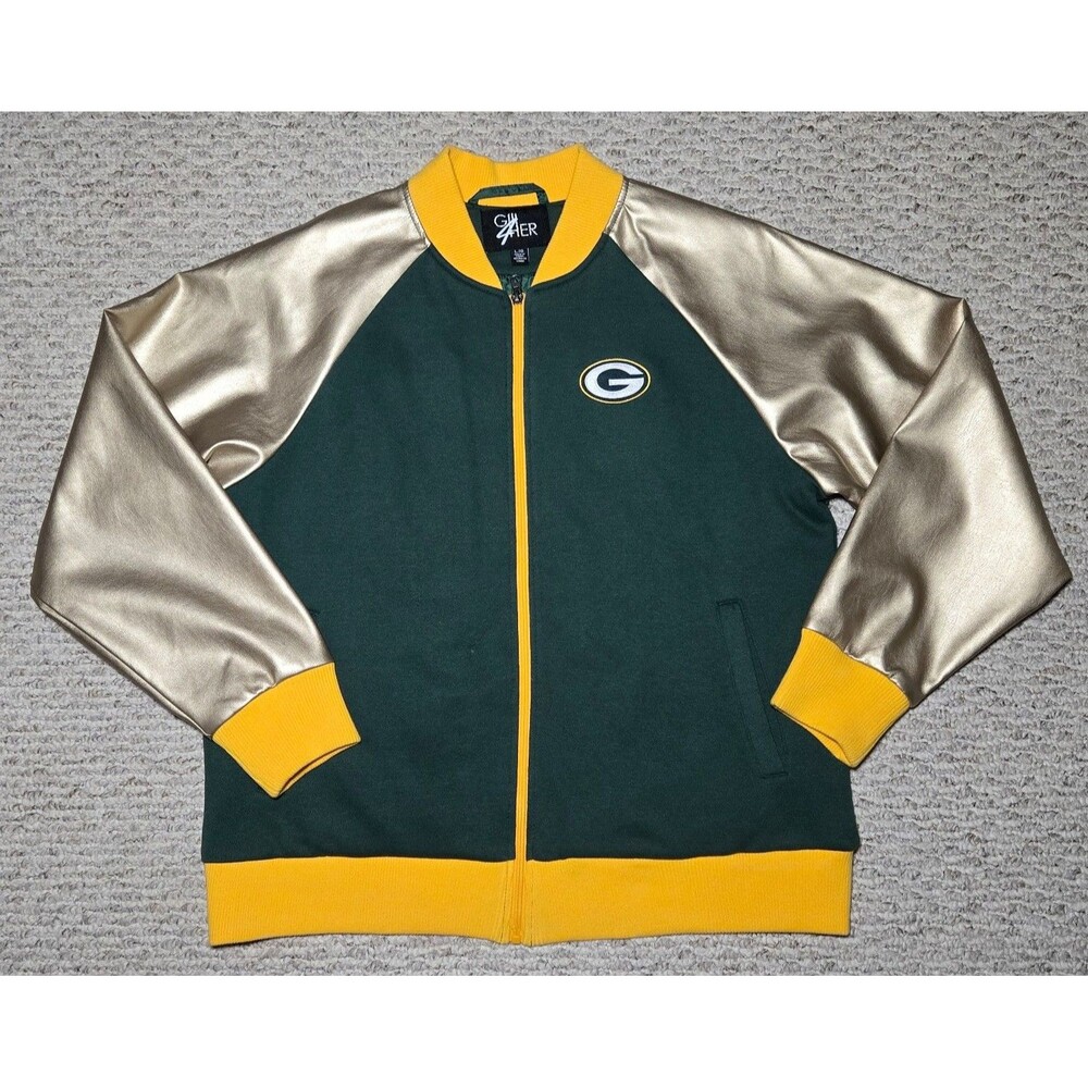 GIII 4 Her NFL Green Bay Packers Zip Varsity Jacket Green Gold Women's Large